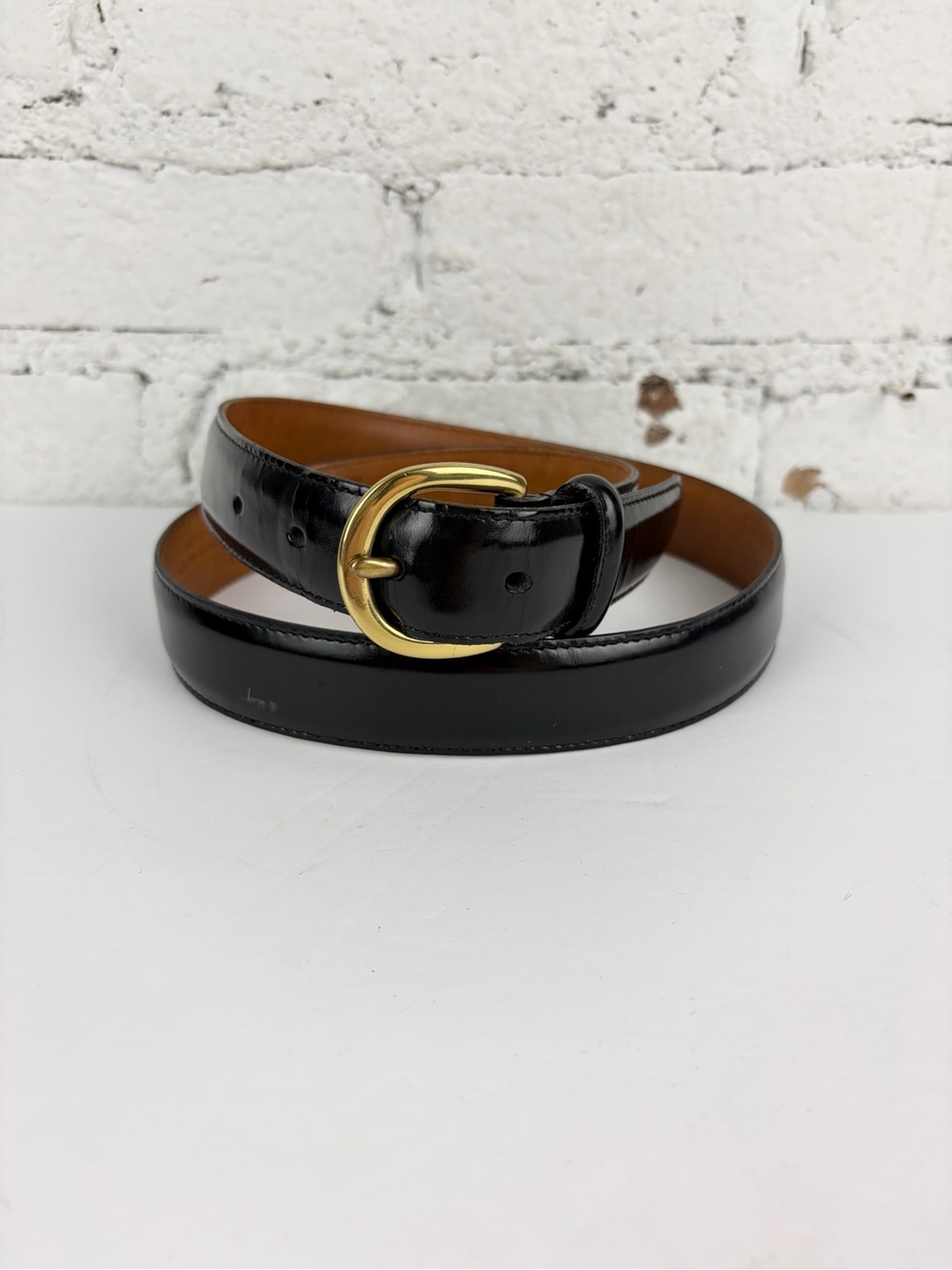 Coach Vintage Black Patent Leather Brass Buckle Belt Style 3921 Size 36” 90cm